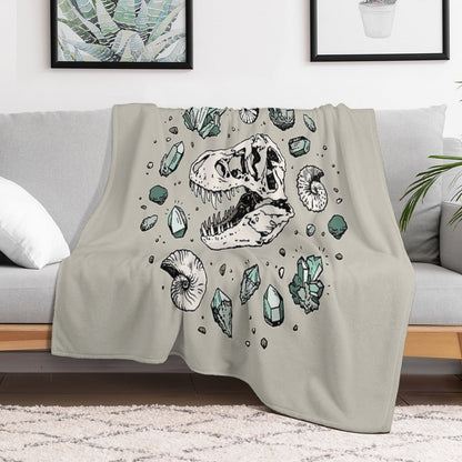 Geo-rex Vortex  Aquamarine  Dinosaur Skull Fossil Art Gift-ready Throw Blanket