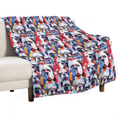 Bulldog in Geometric Camouflage Pattern Lightweight Throw Blanket