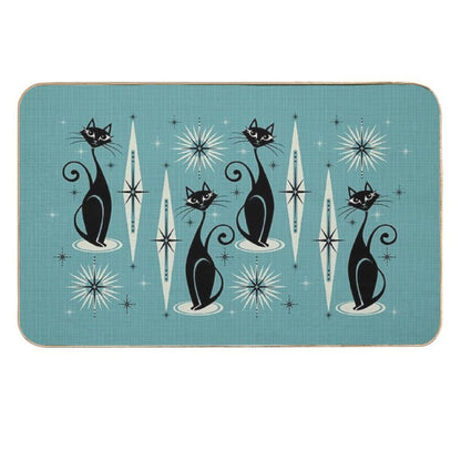 Mid Century Meow on Blue  Slip-Resistant Bath Mat
