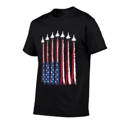 Patriotic Red White Blue USA Fighter Jets 4th of July  Cotton T-Shirt