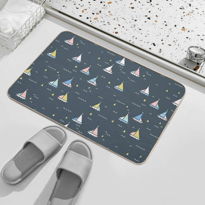 Small Sailing Boats on Dark Gray Background, Minimalist Pattern  Non-Slip Bath Mat