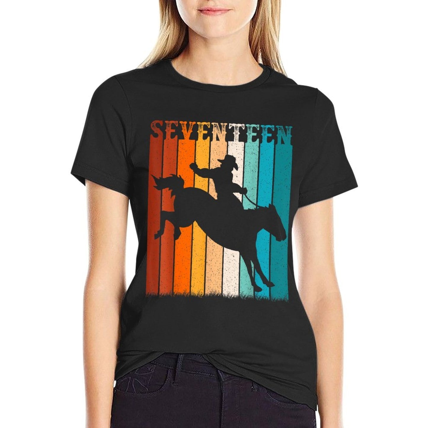 17 Year Old Cowboy 17th Birthday Party Western Rodeo Horse  Tagless Design T-Shirt