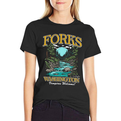 Twilight Forks Washington Vampires Welcome Sweatshirt  Ribbed Collar T-Shirt