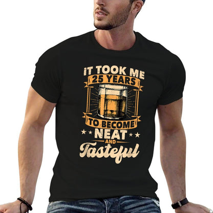 25th Birthday Whiskey Drinking 25 Years Old Neat Whiskey  Ribbed Collar T-Shirt