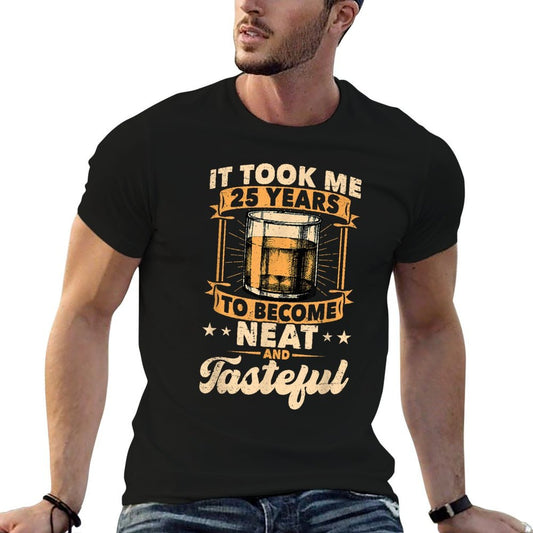 25th Birthday Whiskey Drinking 25 Years Old Neat Whiskey  Ribbed Collar T-Shirt