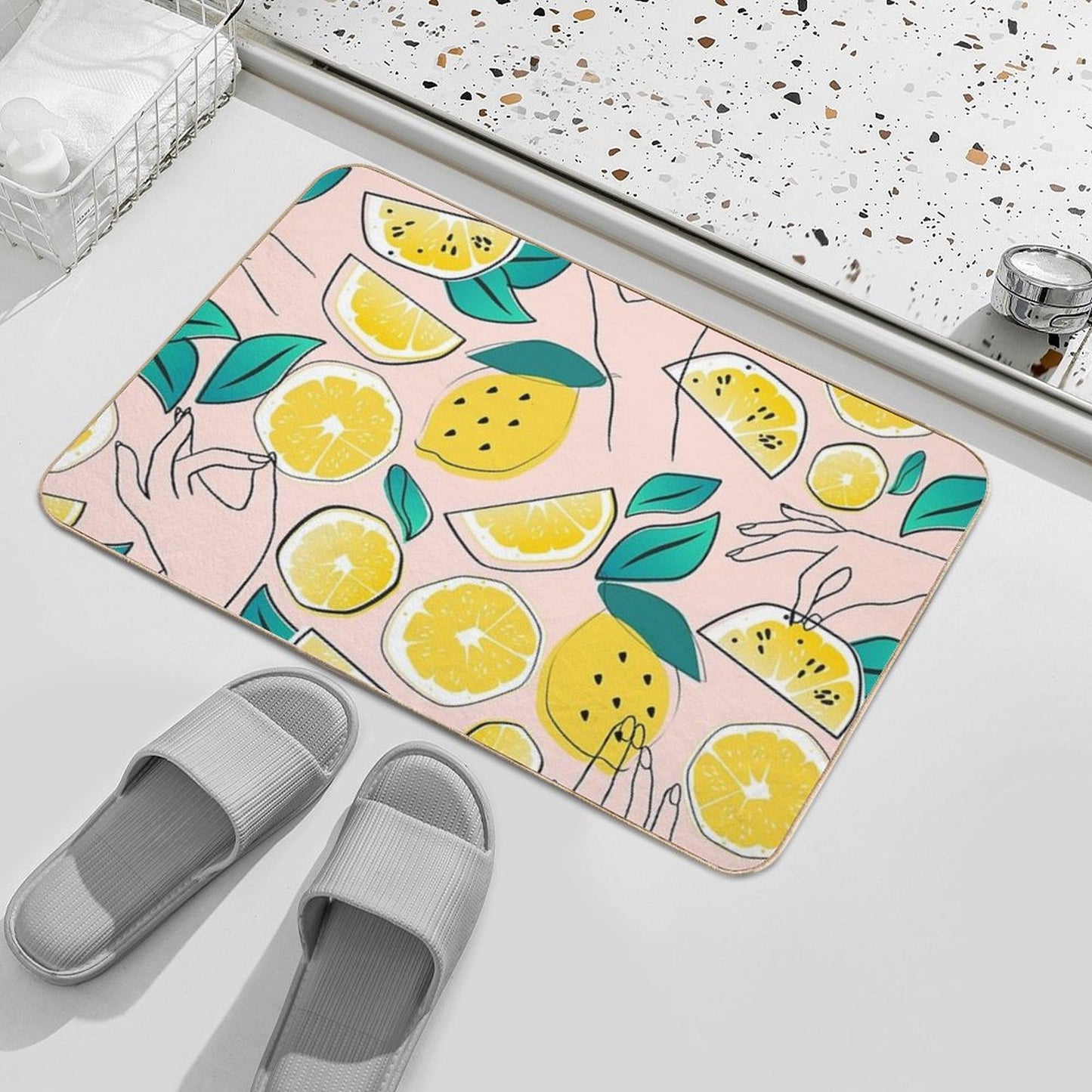 In Lemons We Trust #pattern #illustration  Fade-Resistant Bath Mat