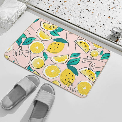 In Lemons We Trust #pattern #illustration  Fade-Resistant Bath Mat