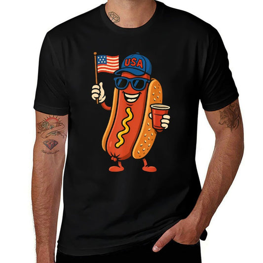 4th of July Hotdog Funny Fourth of July Patriotic USA  Heathered Texture T-Shirt