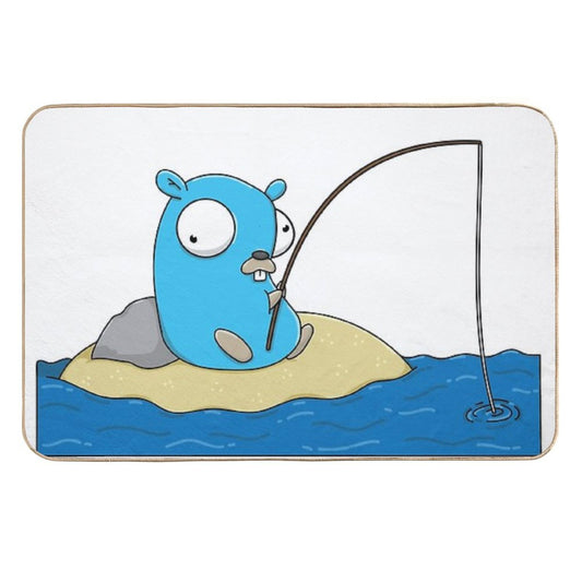 Fishing Gopher  Fade-Resistant Bath Mat