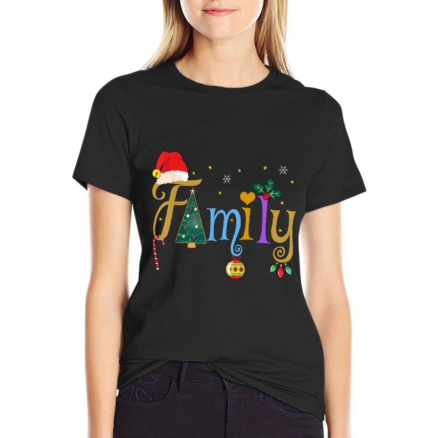 FAMILY Letters Holiday Style Love My Family Christmas  Rolled Sleeves T-Shirt