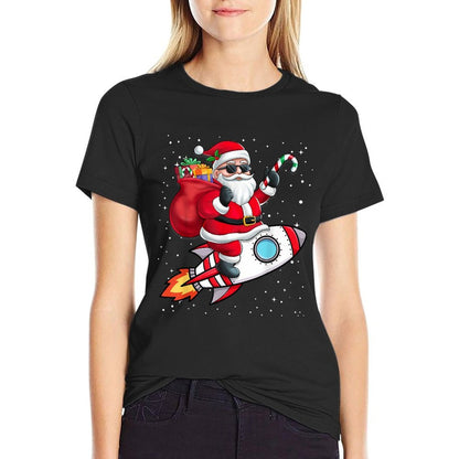 Santa Claus Riding A Space Rocket Christmas Boy Girl Kids  Quick-drying T-Shirt