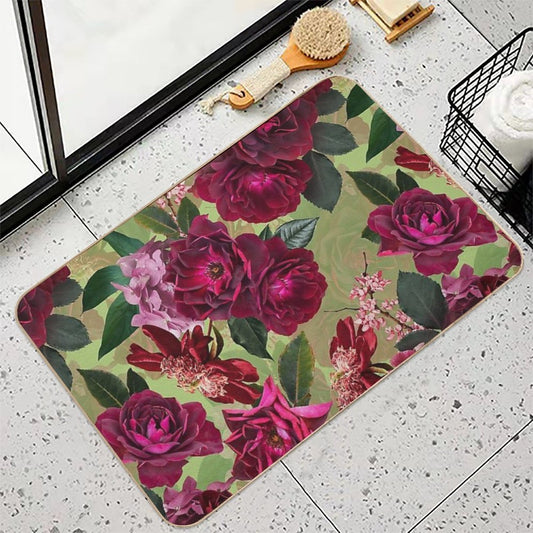 Antique Green Botanical Flower Rose Botanical Garden  Nightgarden  Slip-Resistant Bath Mat