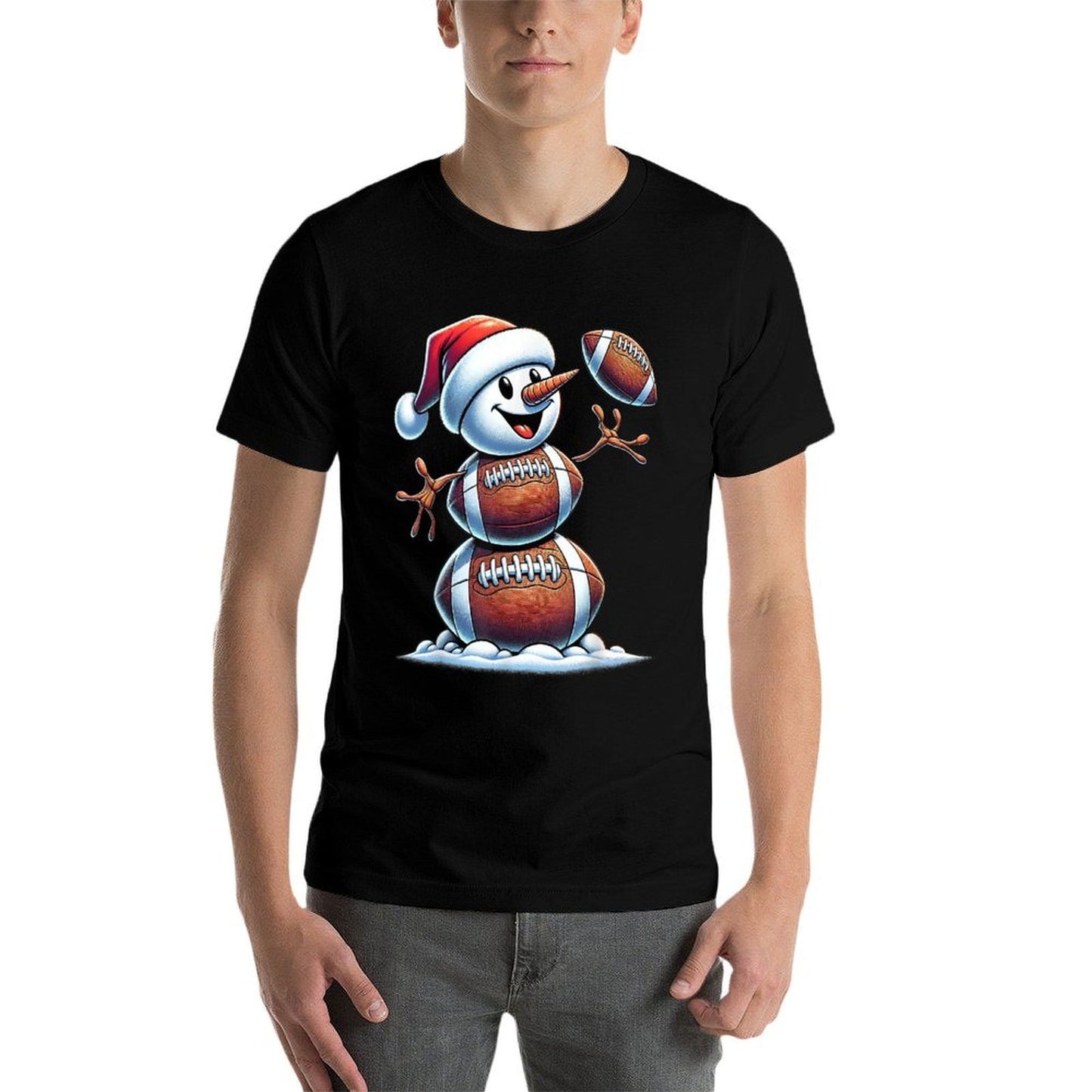 Football Snowman Christmas Cute American Football Kids Boys  Oversized Silhouette T-Shirt