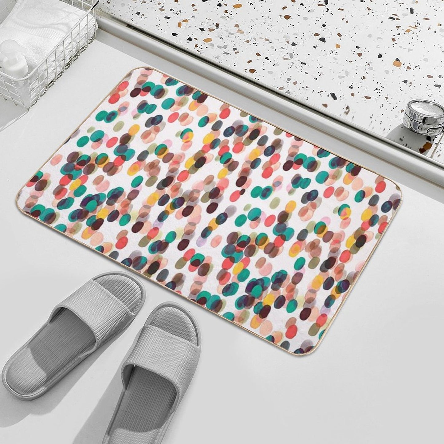 Tropical Rain Dots - Orange Green Yellow  Rapid-Drying Bath Mat