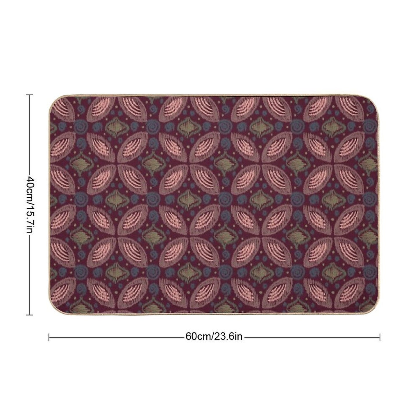 Textured Ikat Floral Swirl  Earth-Toned Abstract Ethnic Pattern  Rapid-Drying Bath Mat