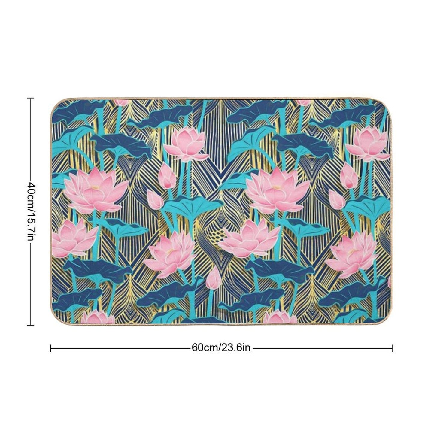 Art Deco Lotus Flowers in Pink & Navy  High-Traffic Bath Mat