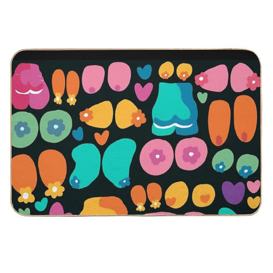 Boobs Pastel Nude Abstract Seamless Pattern Black  Non-Slip Bath Mat