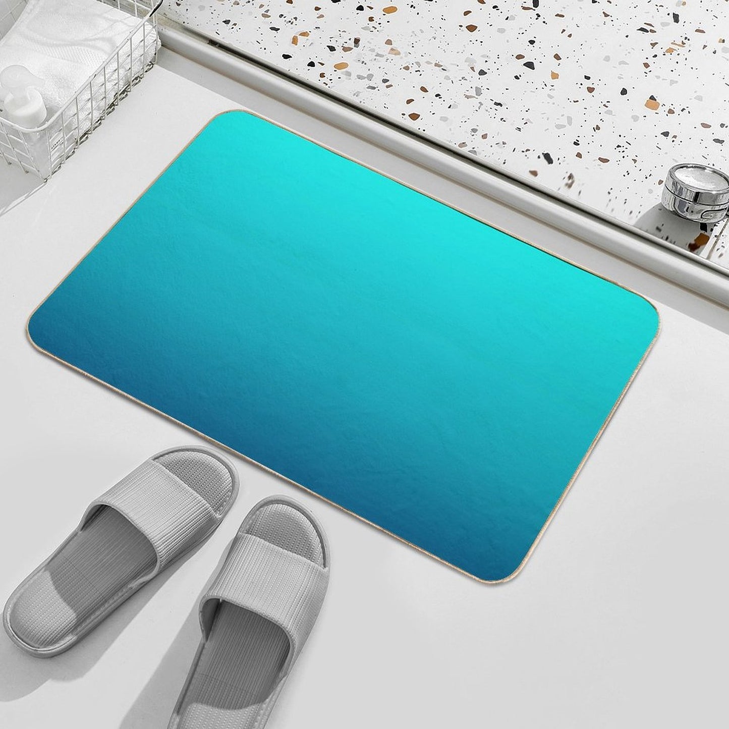 Preppy Summer Beach Teal Blue Turquoise Ombre  Repositionable Bath Mat
