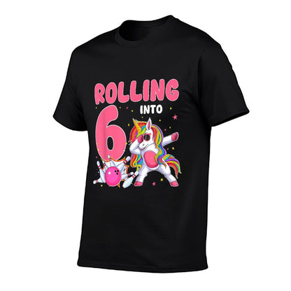 Rolling Into 6 6th Birthday Unicorn Bowling 6 Year Old  Polyester Blend T-Shirt
