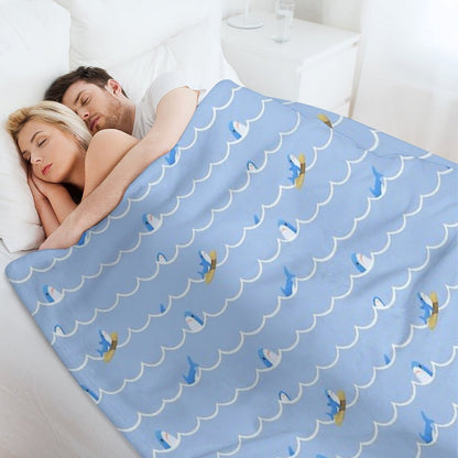 Brucie Blahaj Shark Riding The Wave Pattern Durable Throw Blanket