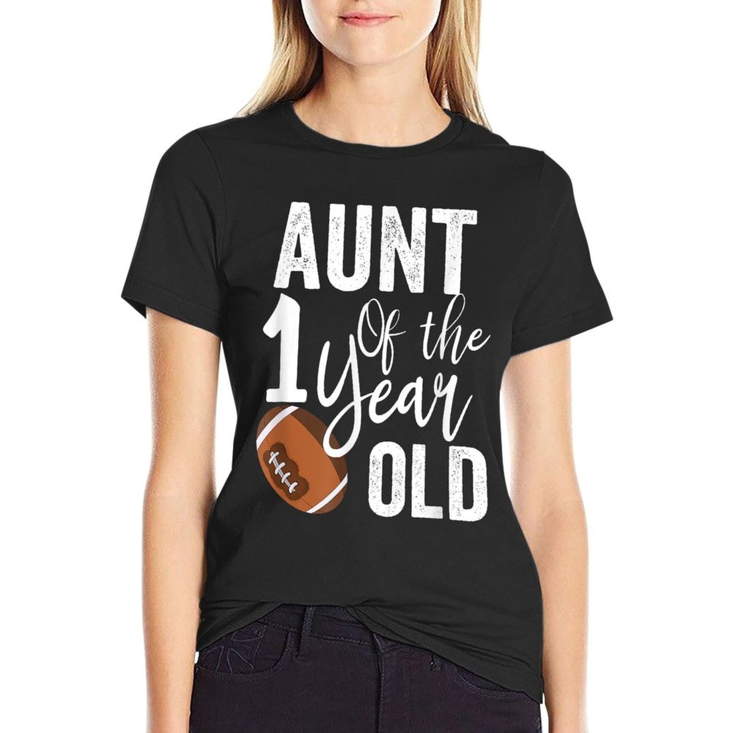 Aunt Of The 1 Year Old Football 1st Year Down Birthday  Moisture-wicking T-Shirt
