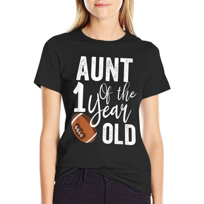 Aunt Of The 1 Year Old Football 1st Year Down Birthday  Moisture-wicking T-Shirt