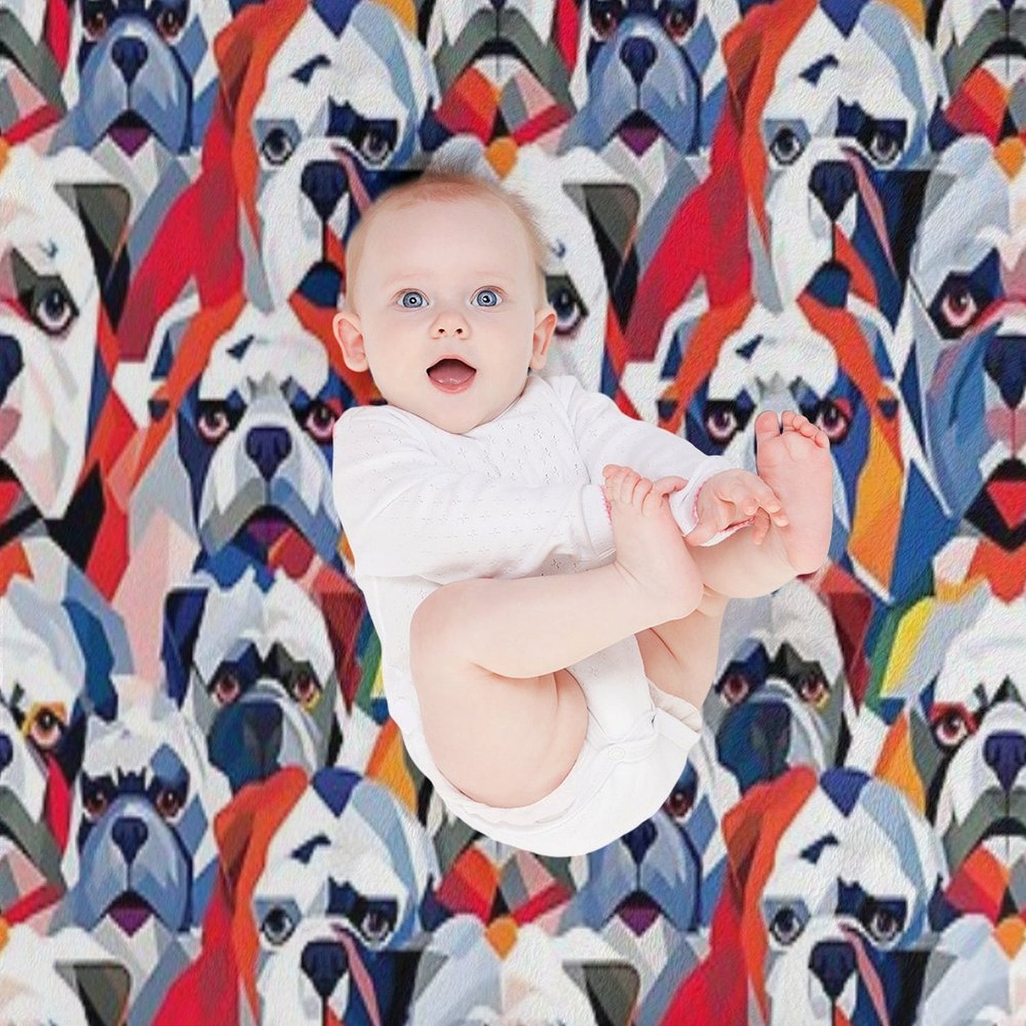 Bulldog in Geometric Camouflage Pattern Lightweight Throw Blanket