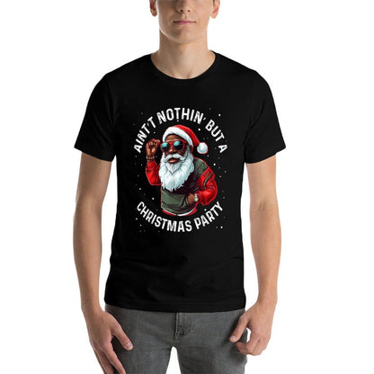 African American Santa Claus Christmas Pajama Men And Women  Heathered Texture T-Shirt