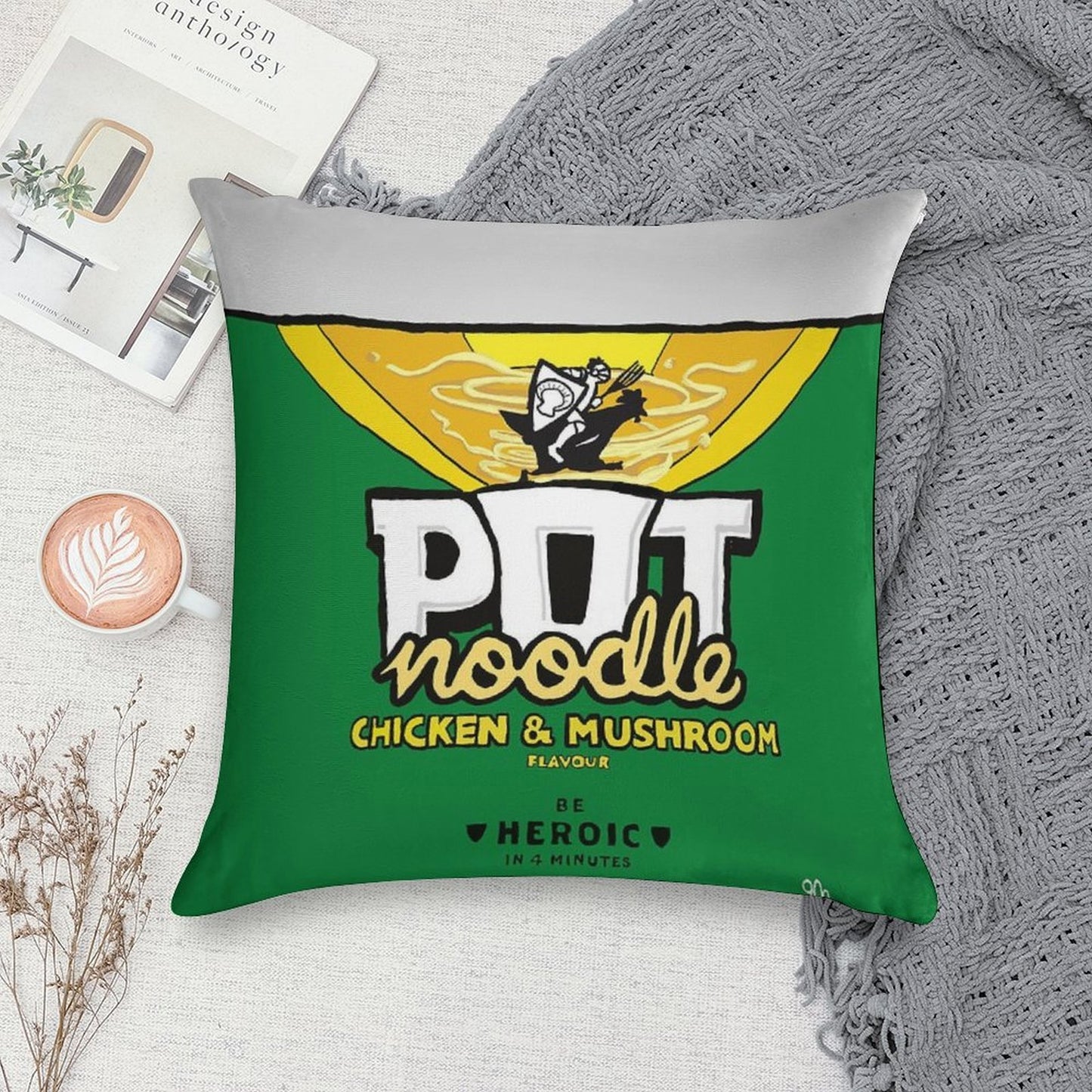Pot Noodle Cushion Soft Hidden Zipper Throw Pillow