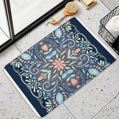 Flower Rectangle - Navy  Stain-Proof Bath Mat