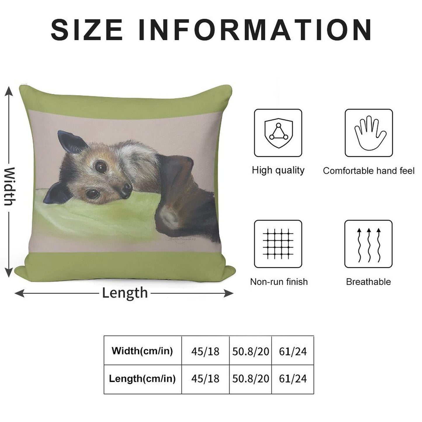 Batzilla - Safely Resting by Louise Saunders Soft Durable Construction Throw Pillow