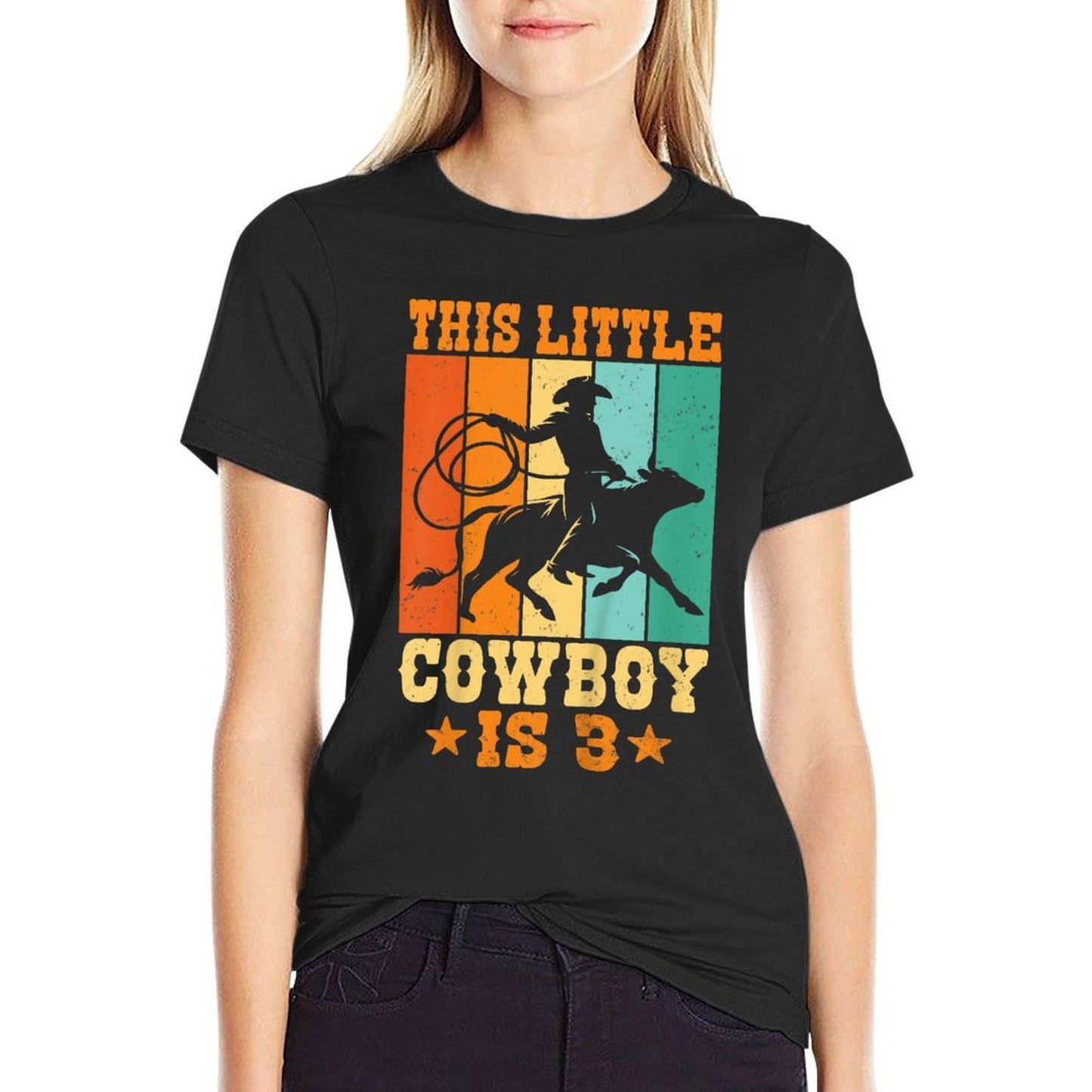 Kids This Little Cowboy Is 3 Kids Three Years Old 3rd Birthday  Cotton T-Shirt