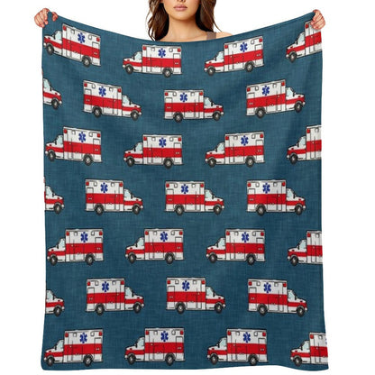 Ambulance on Dark Blue Anti-pilling Throw Blanket
