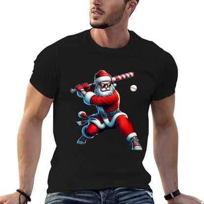 Santa Playing Baseball Men Boys Christmas Baseball Player  Tagless Design T-Shirt