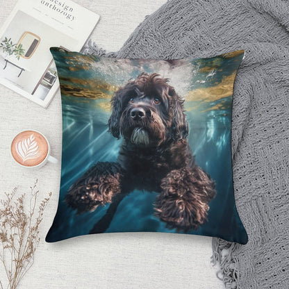 Portuguese Water Dog Swimming Under Water Soft Ultra-Soft Texture Throw Pillow