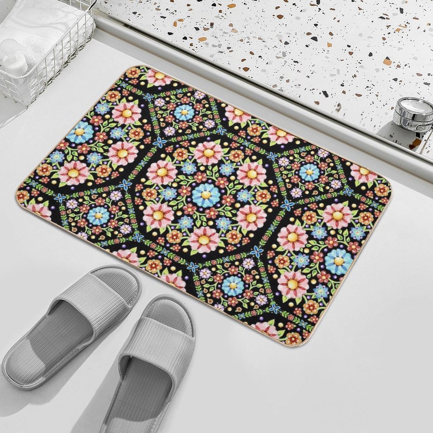 Millefiori Floral Flower Crown Durable Bath Mat