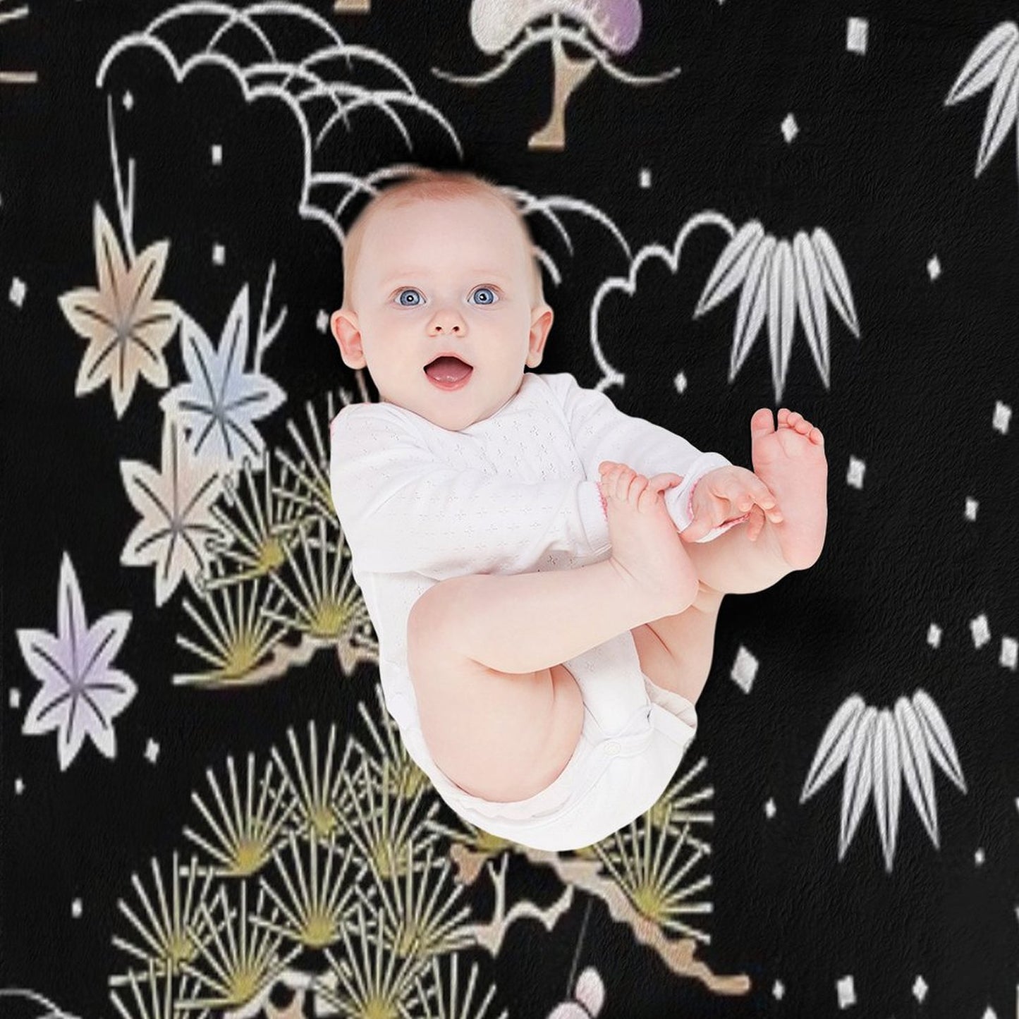 Japanese Floral Machine-washable Throw Blanket