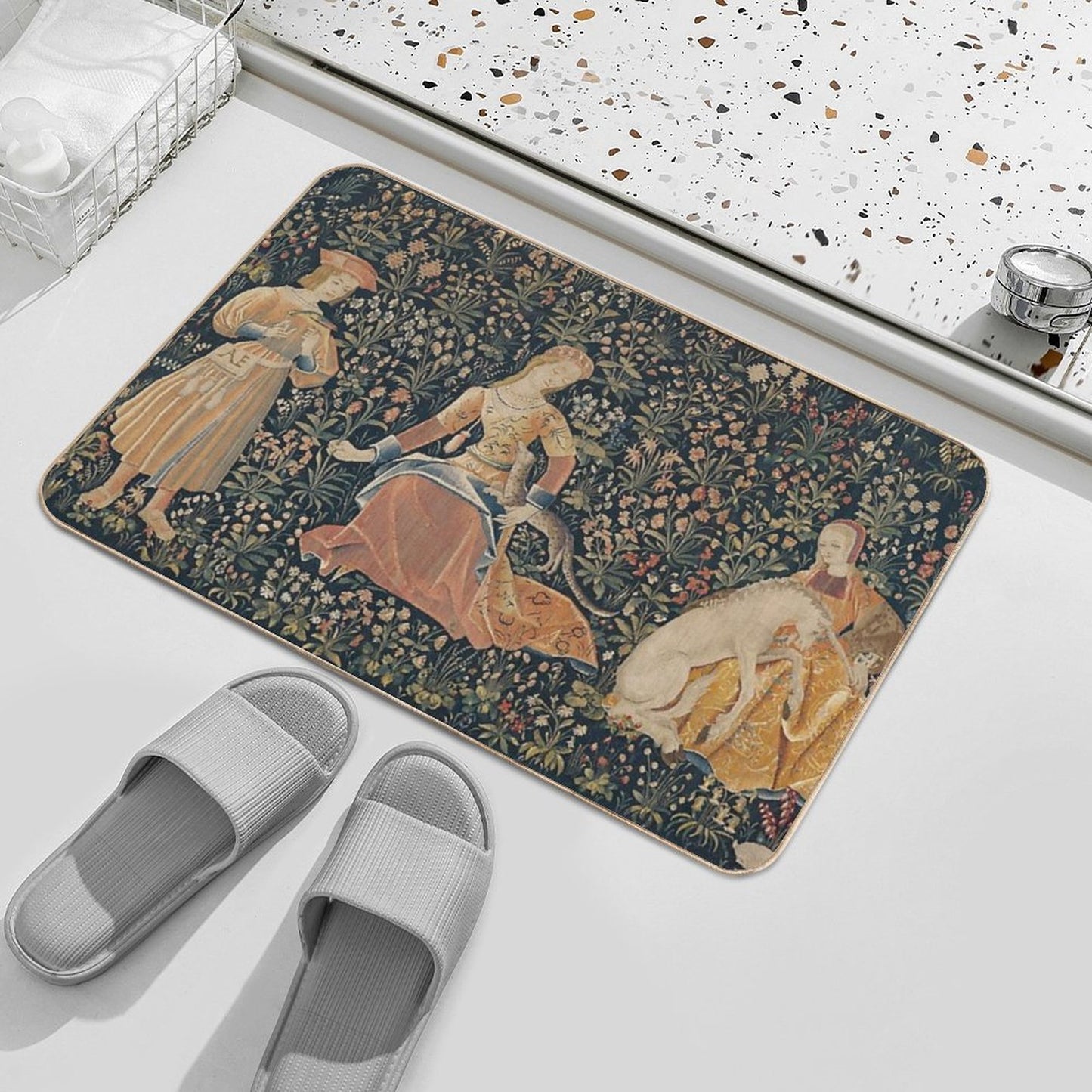 Medieval Unicorn Floral Tapestry  Pet-Safe Bath Mat