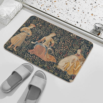 Medieval Unicorn Floral Tapestry  Pet-Safe Bath Mat