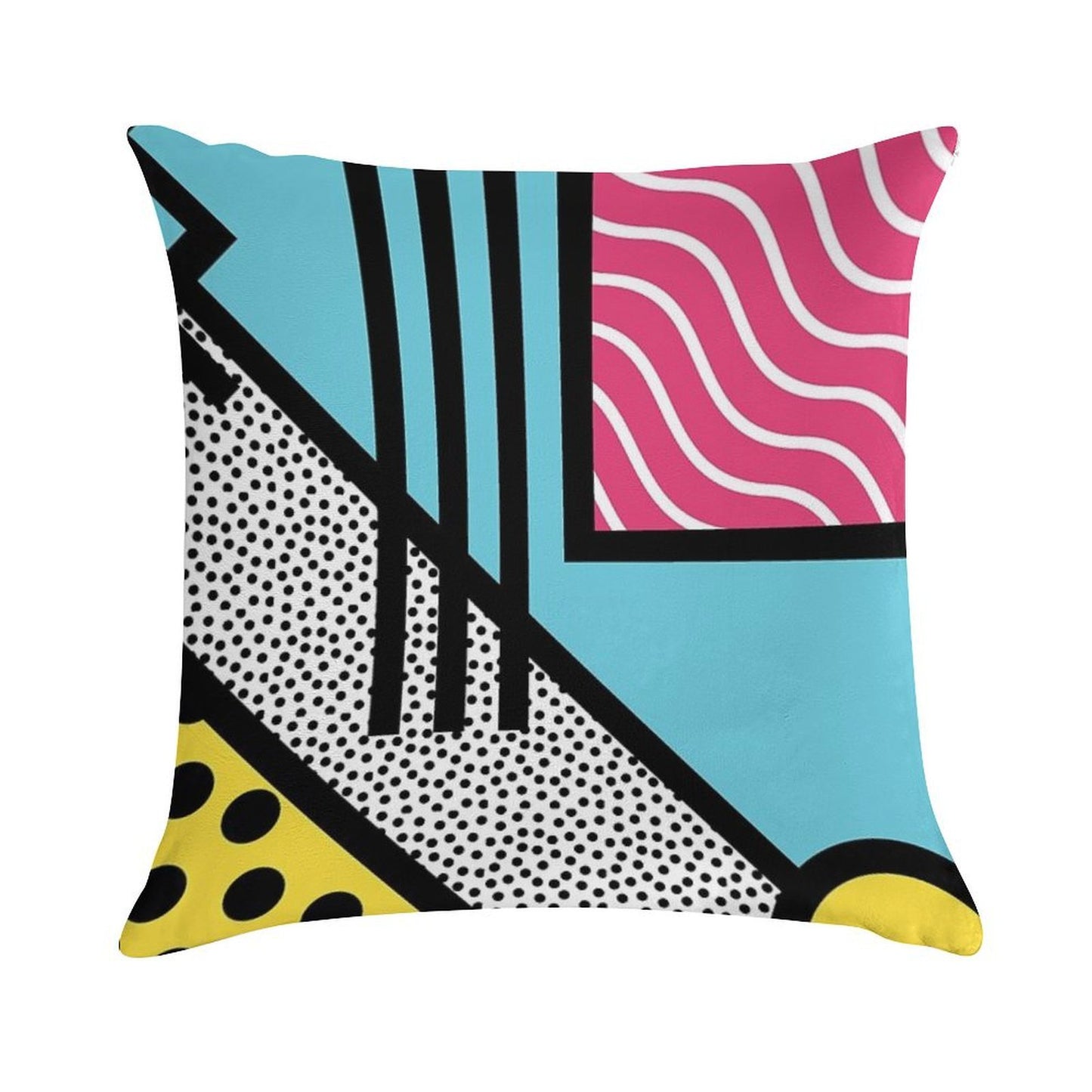 Abstract 80s Memphis Pop Art Style Graphics Soft Reinforced Edging Throw Pillow