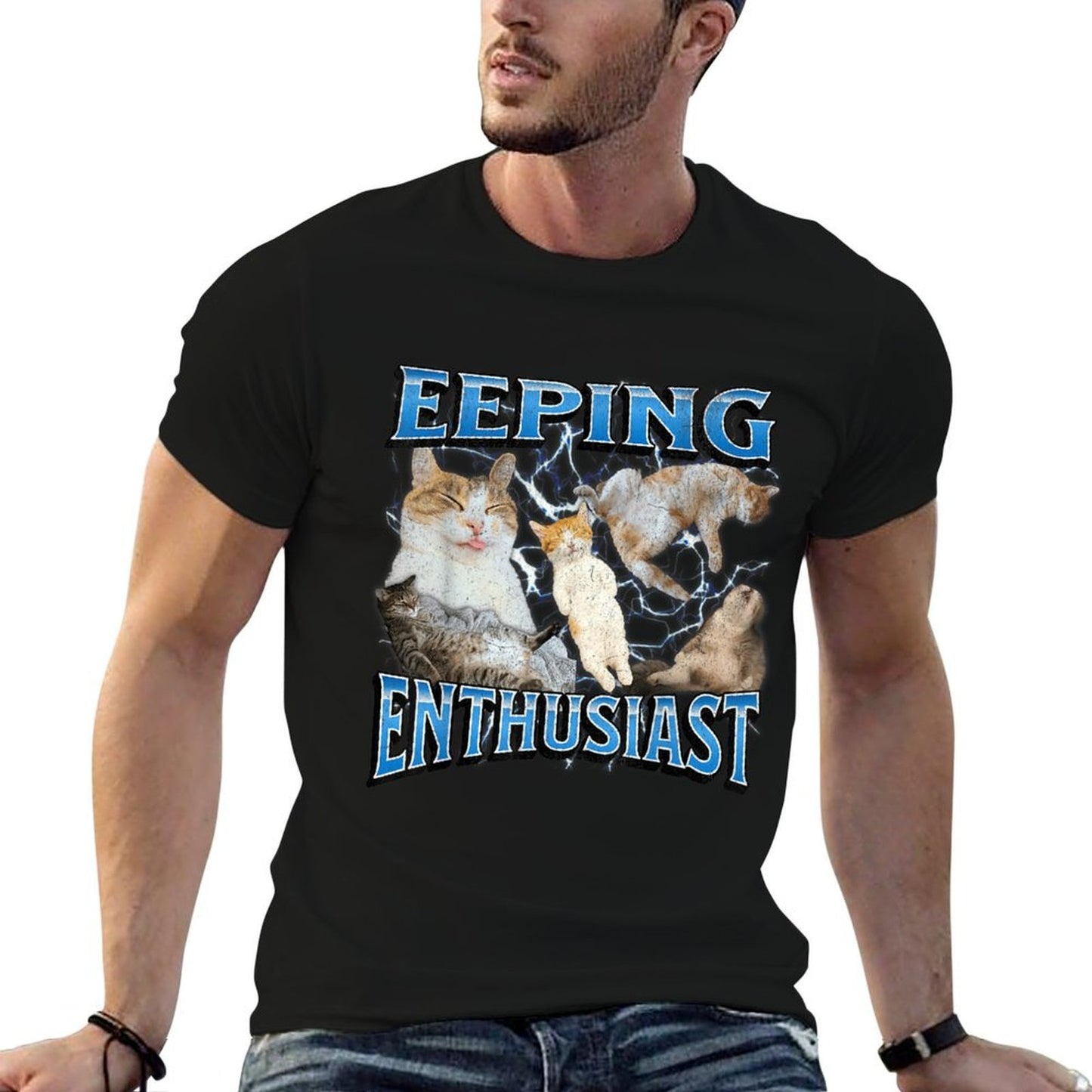 Eeping Enthusiast Funny Eepy Cat Meme Bootleg Graphic  Relaxed-fit T-Shirt
