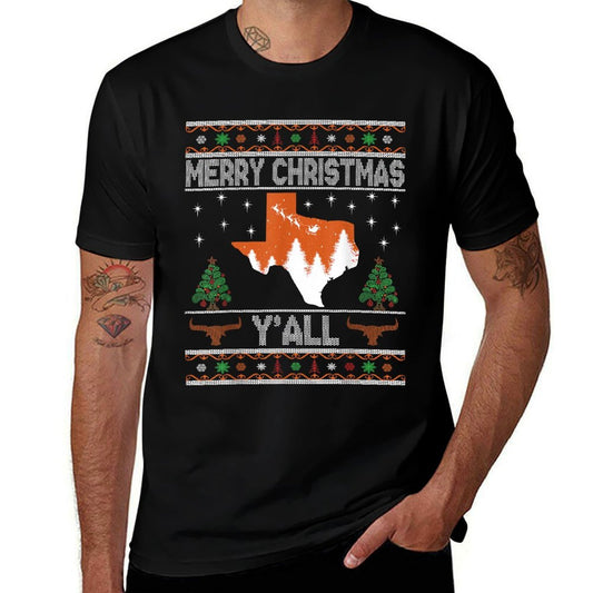 Merry Xmas Yall Texas Ugly Holiday Longhorn Sweater  Breathable T-Shirt