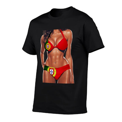 Portuguese Women Bikini Outfit Heritage Portgual  Ribbed Collar T-Shirt