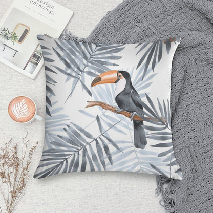 Palm Leaves And Toucan Soft Shrink-Resistant Throw Pillow