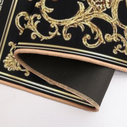 Greek Key Diamond Ornate Baroque Black Gold  Absorbent Bath Mat