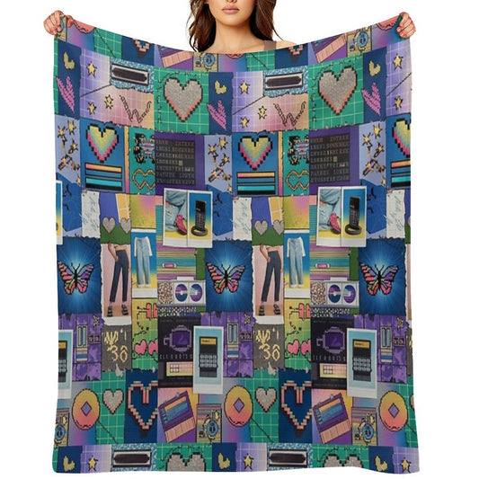 Y2K Aesthetic - Vintage Y2K Mosaic Collage with Scrapbook-Style Tiles Velvety-soft Throw Blanket