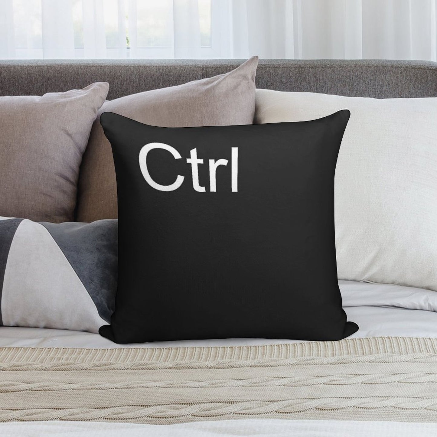 Ctrl Pillow in Black Soft Short Plush Fabric Throw Pillow