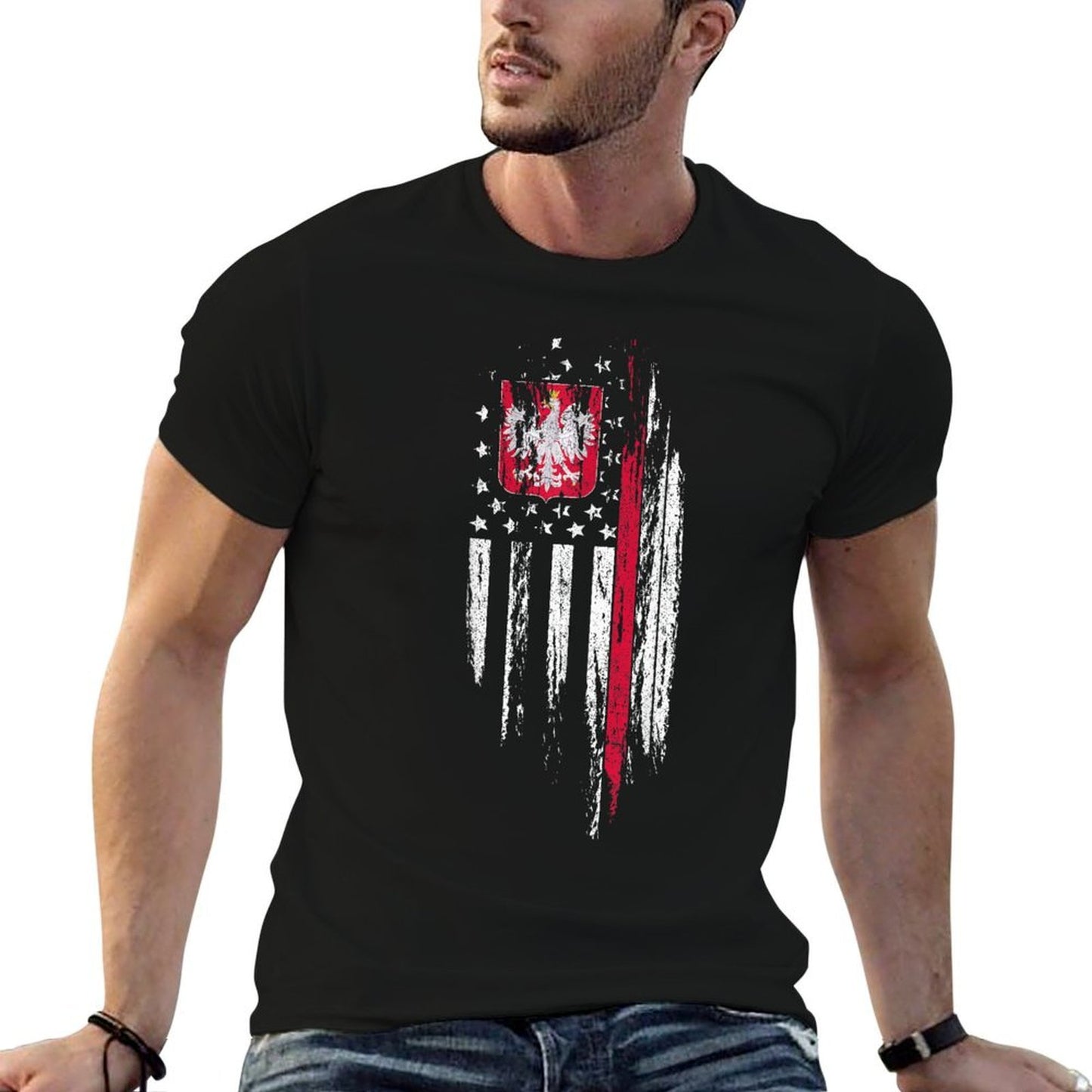 Polish American Combo Poland USA Polska Patriotic Gift  Oversized Silhouette T-Shirt