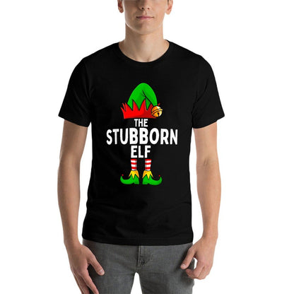 Stubborn Elf Matching Family Christmas  Ribbed Collar T-Shirt