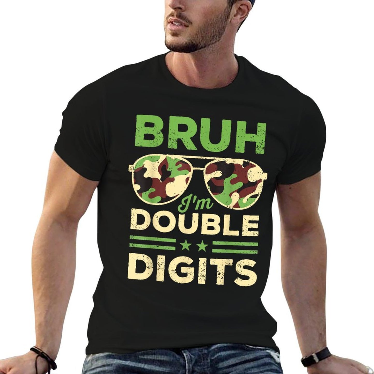 Bruh I'm Double Digits Camo 10th Birthday 10 Year Old Boys  Eco-friendly Material T-Shirt